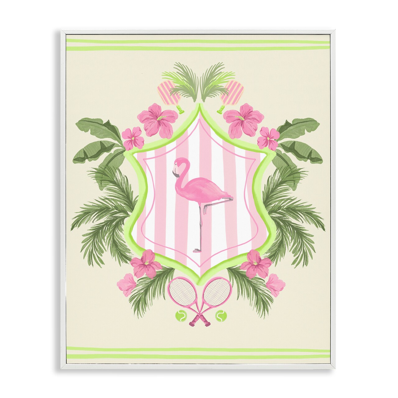 Stupell Industries Palm Beach Flamingo Emblem Framed Giclee Wall Art Design by Kate Eldridge